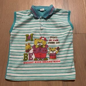 Vintage Iaria Blue and White Sleeveless Tee for Kids Size 5-6 Unisex ~ Summer!